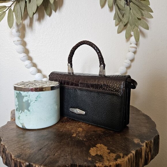 Brighton Gina Organizer Mini Crossbody Bag – Black Croc-Embossed Leather NWT - Picture 2 of 16